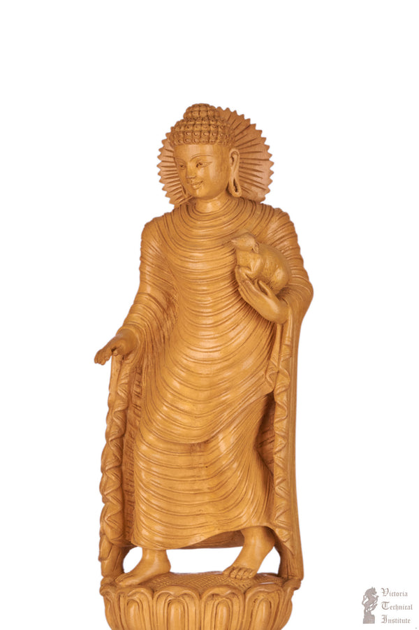 Handmade Wooden Standing Buddha Statue