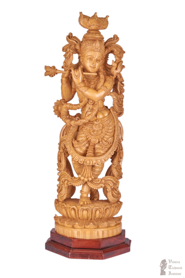 Handmade Wooden Standing Krishna Statue