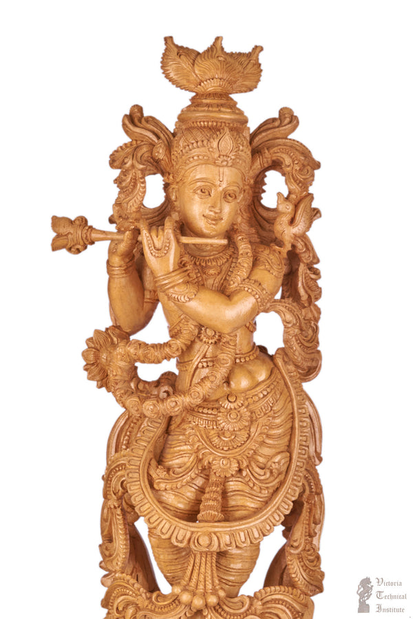 Handmade Wooden Standing Krishna Statue