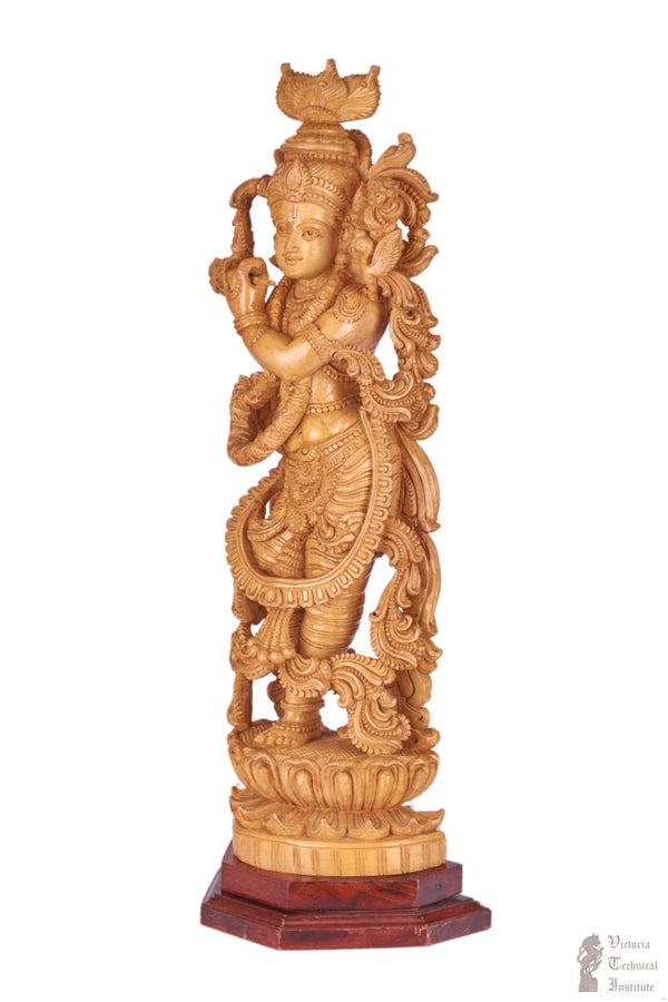 Handmade Wooden Standing Krishna Statue