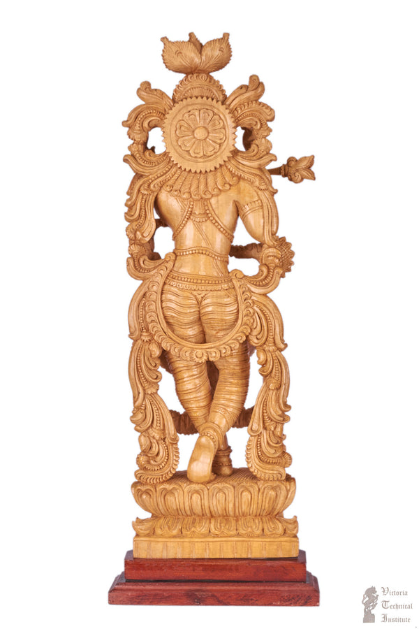 Handmade Wooden Standing Krishna Statue