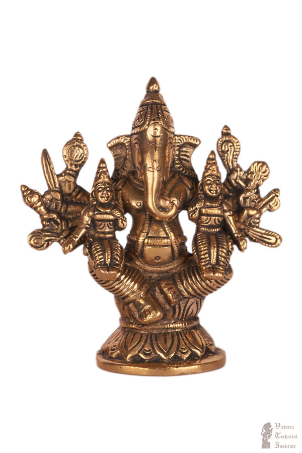 Brass Lord Ganesha with Riddhi & Siddhi Statue