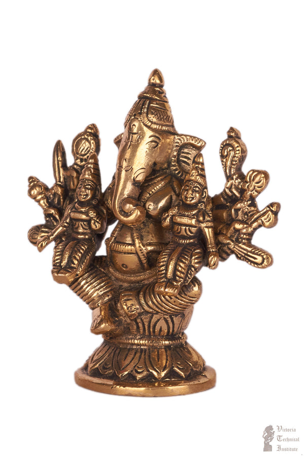 Brass Lord Ganesha with Riddhi & Siddhi Statue