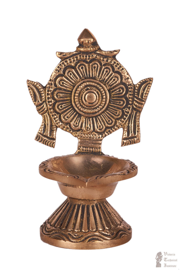 Brass Chakra Design Oil Lamp/Diya/Vilakku