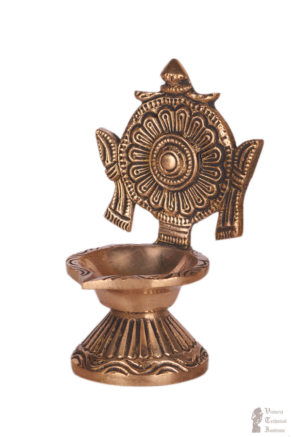 Brass Chakra Design Oil Lamp/Diya/Vilakku