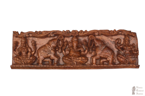 Handmade Wooden Ganesha Lakshmi Saraswathi Wall Panel