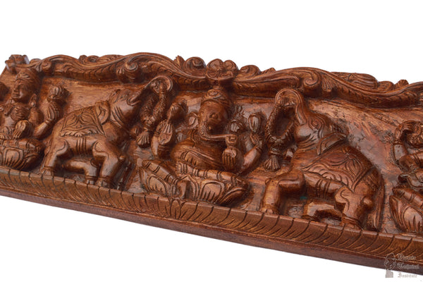Handmade Wooden Ganesha Lakshmi Saraswathi Wall Panel