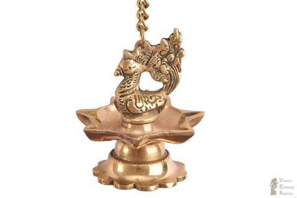 Brass Annam Bird Design Hanging Oil Lamp With Seven Facing Provisions