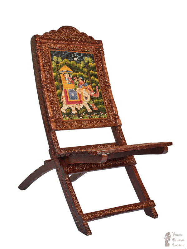 Handmade Wooden Hand-Painted Folding Chair for Home Decor