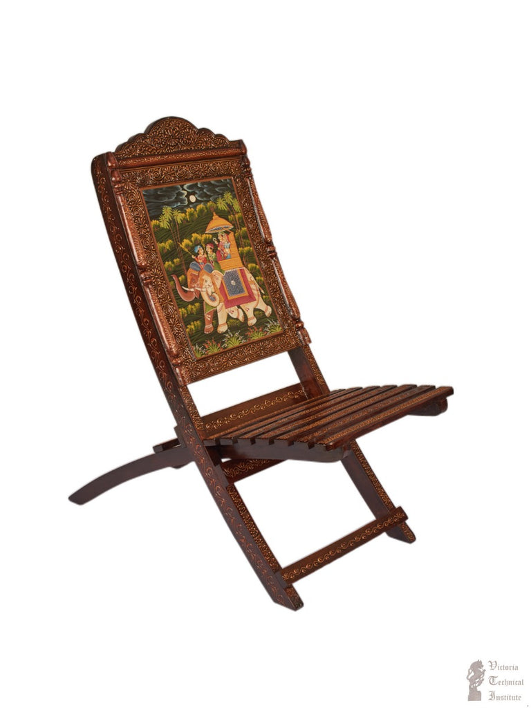 Handcrafted Wooden Hand-Painted Folding Chair for Home Decor – VTI