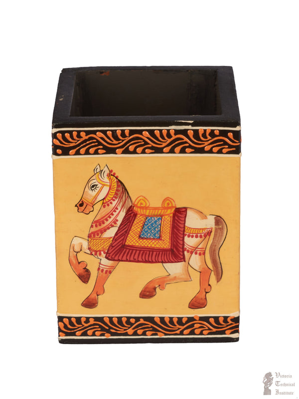 Handcrafted Wooden Painted Pen Stand