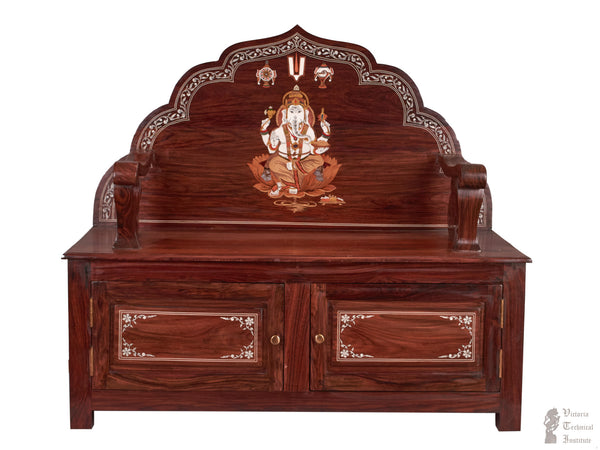 Handmade Wooden Sihasanam Ganesha Changu & Chakra Namam Mandapam